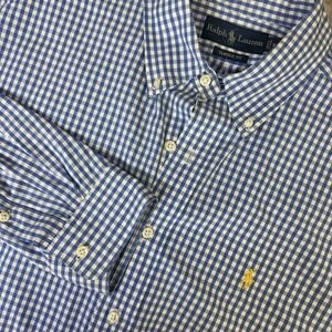 Ralph Lauren Mens Blue Gingham Check Button Down Shirt XL Yellow Pony/R88